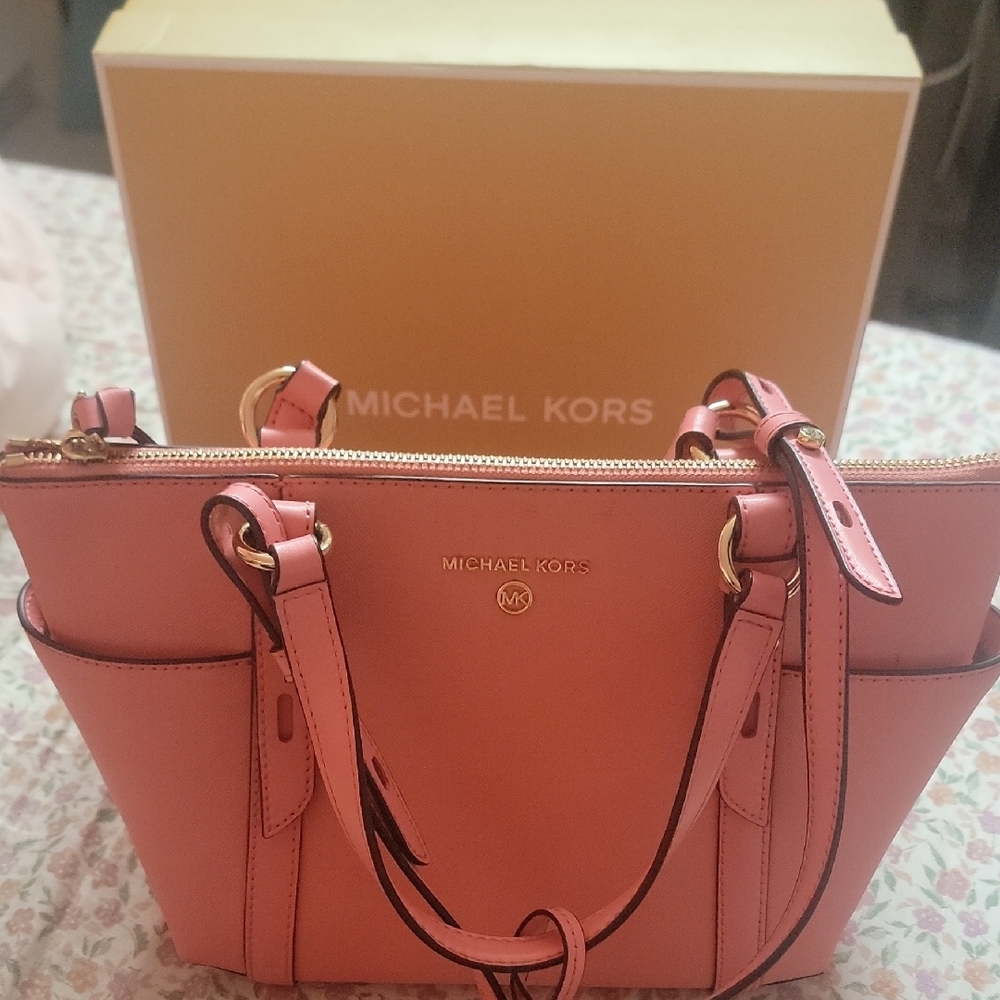 Michael Kors Pink Satchel with Silver Accents